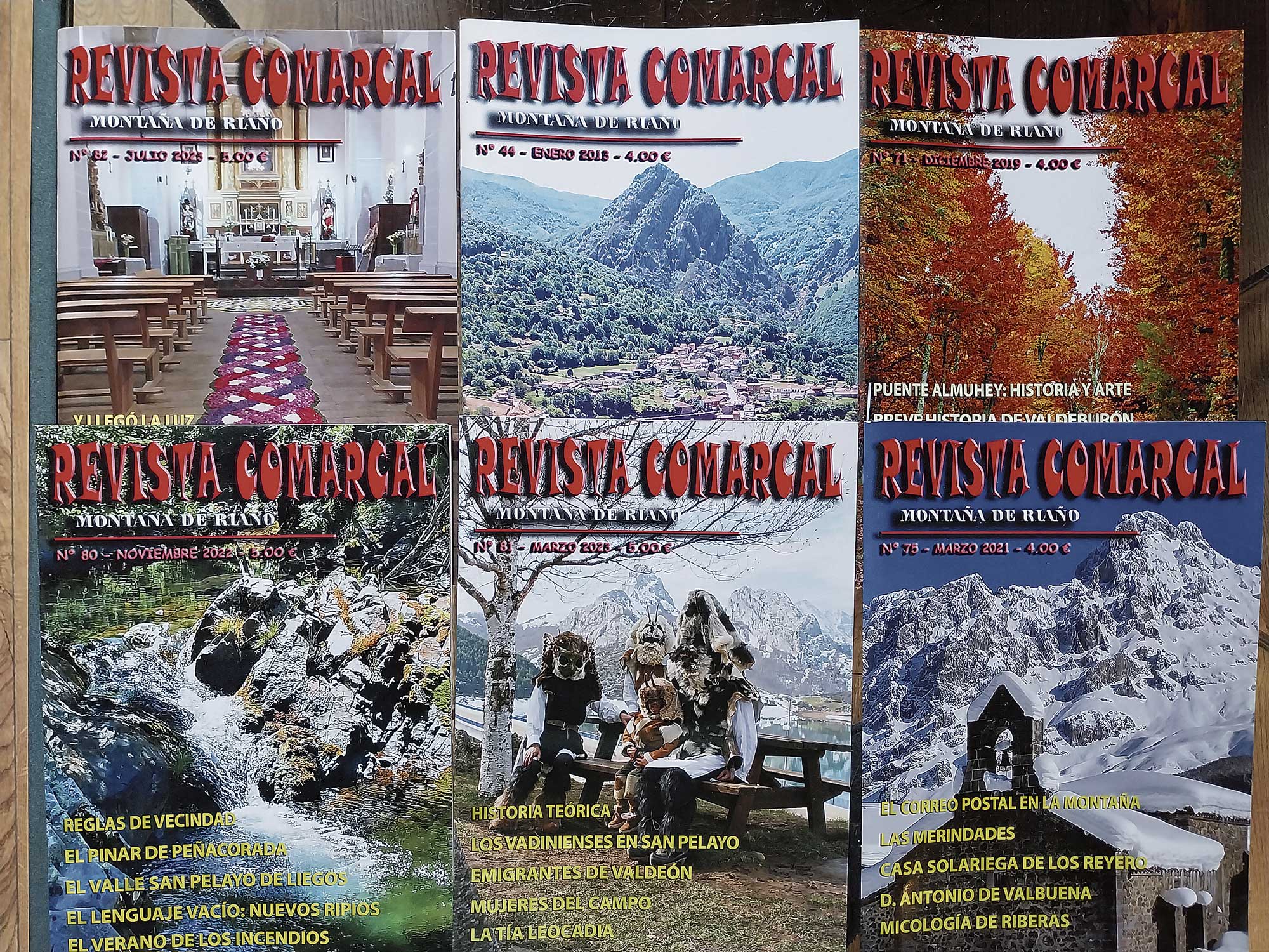 Portadas de algunos de los números anteriores de la Revista Comarcal Montaña de Riaño, que ahora corre serio peligro de desaparición. | L.N.C.