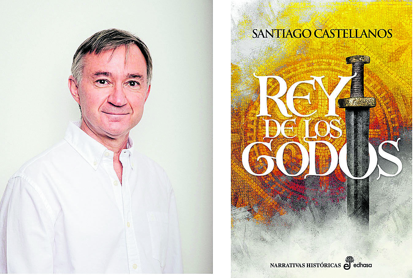 Santiago Castellanos y la portada de su obra, 'Rey de los Godos'. | L.N.C.