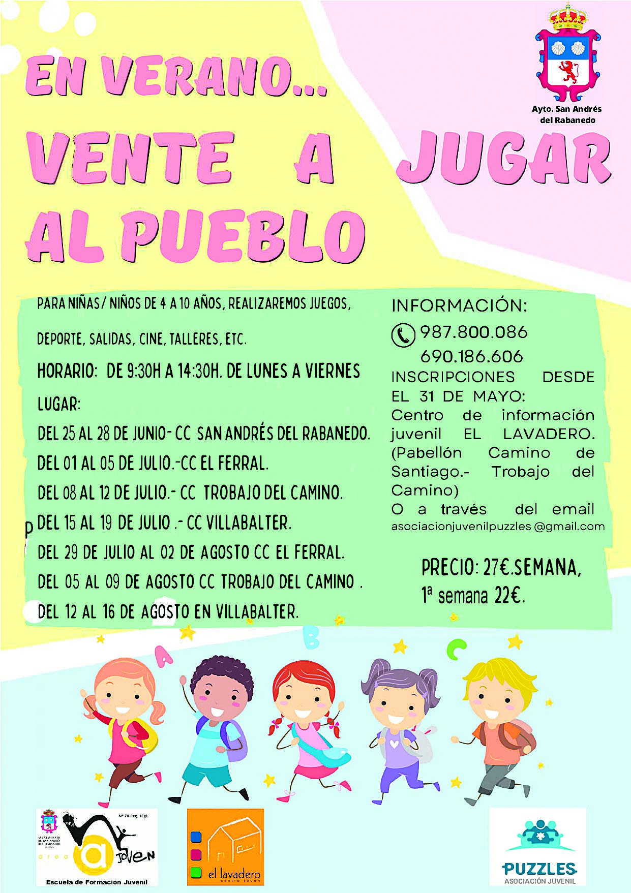 Imagen del cartel 'En verano... Vente a jugar al pueblo' de San Andrés. | L.N.C.
