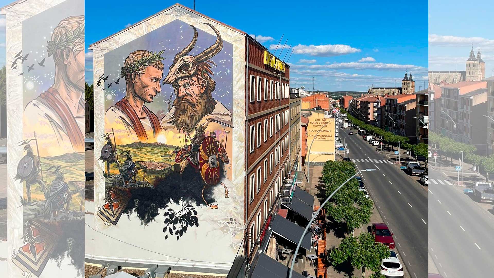 El mural está en la fachada lateral del Hostal Gallego. | L.N.C.