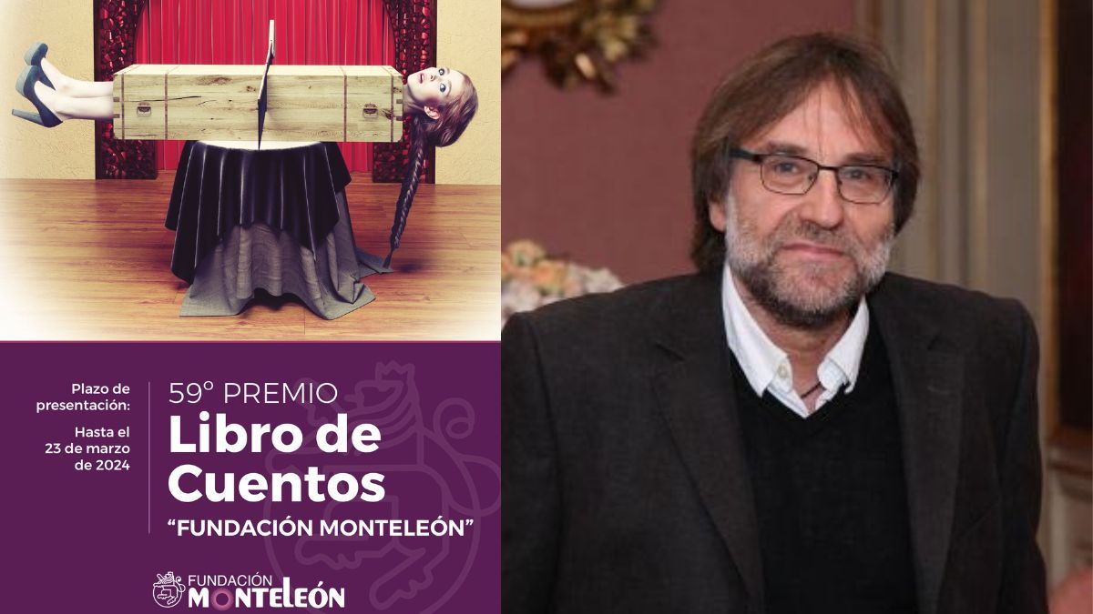 El cartel de la última edición del certamen de Libro de Cuentos de la fundación y su ganador, Francisco López Serrano.