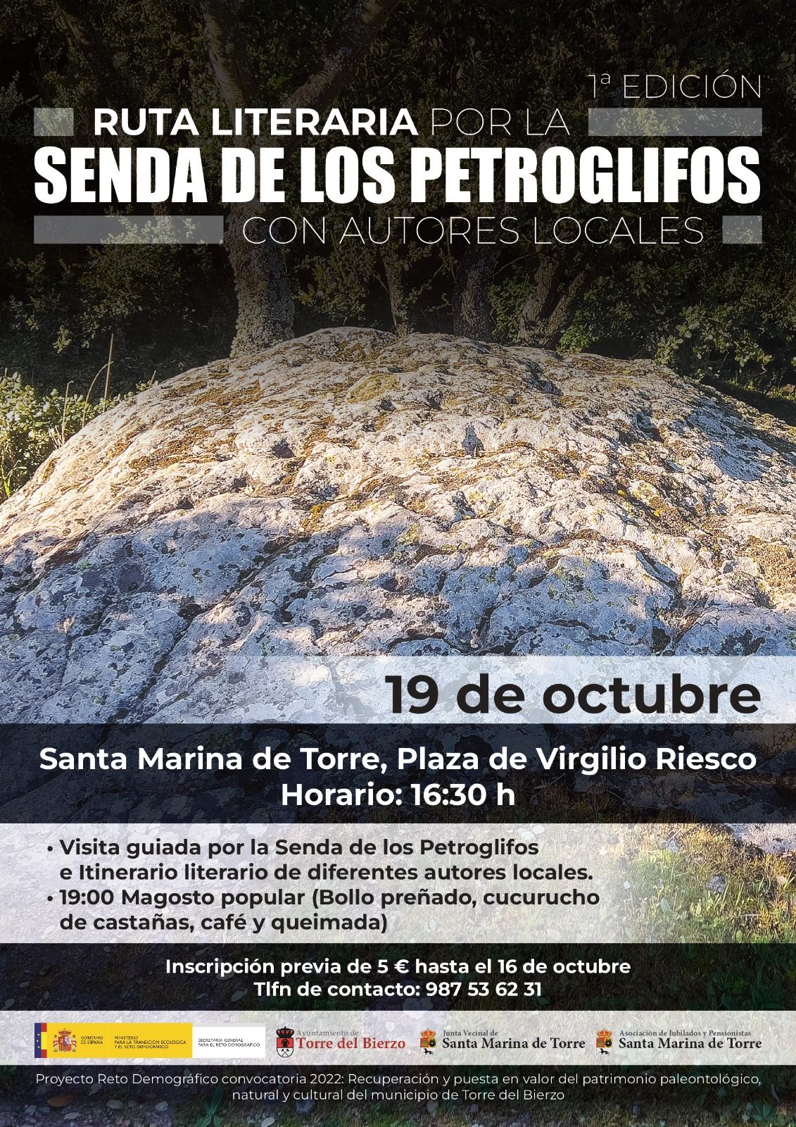 Cartel de la ruta de los petroglifos en Torre del Bierzo.