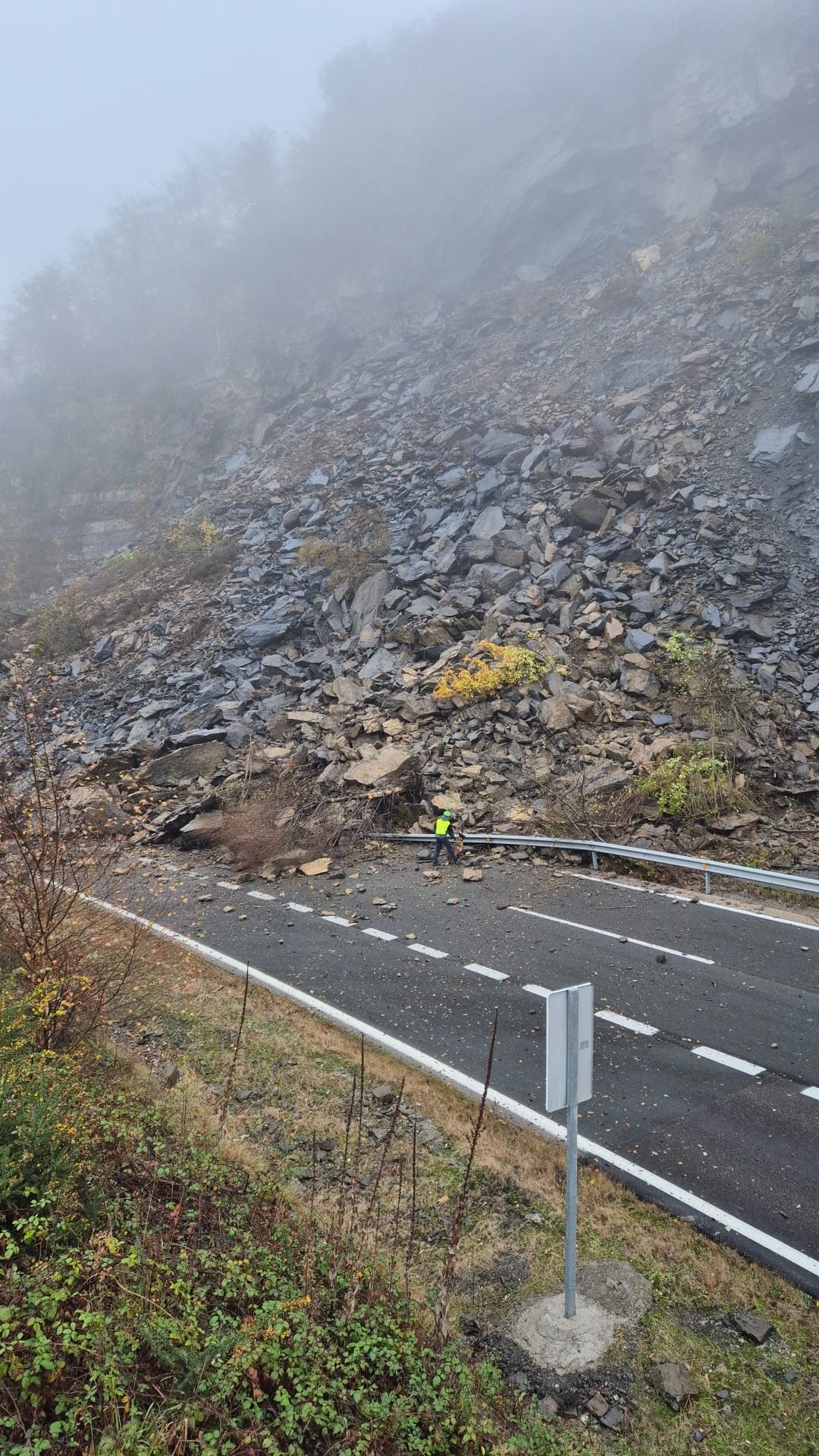 Una llamada alertó al Servicio de Emergencias del 1-1-2 de Asturias sobre las 10.15 horas del argayo que se acababa de producir en el kilómetro 76 de la AP-66. ICAL