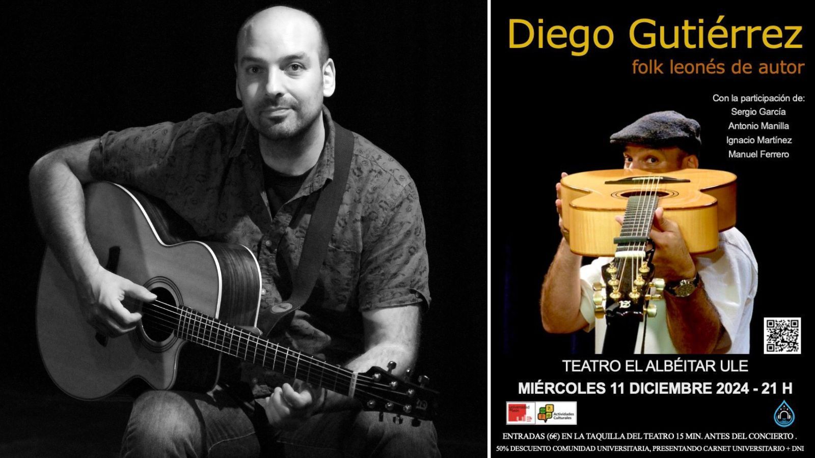 El músico Diego Gutiérrez y el cartel de su concierto en El Albéitar. | L.N.C.