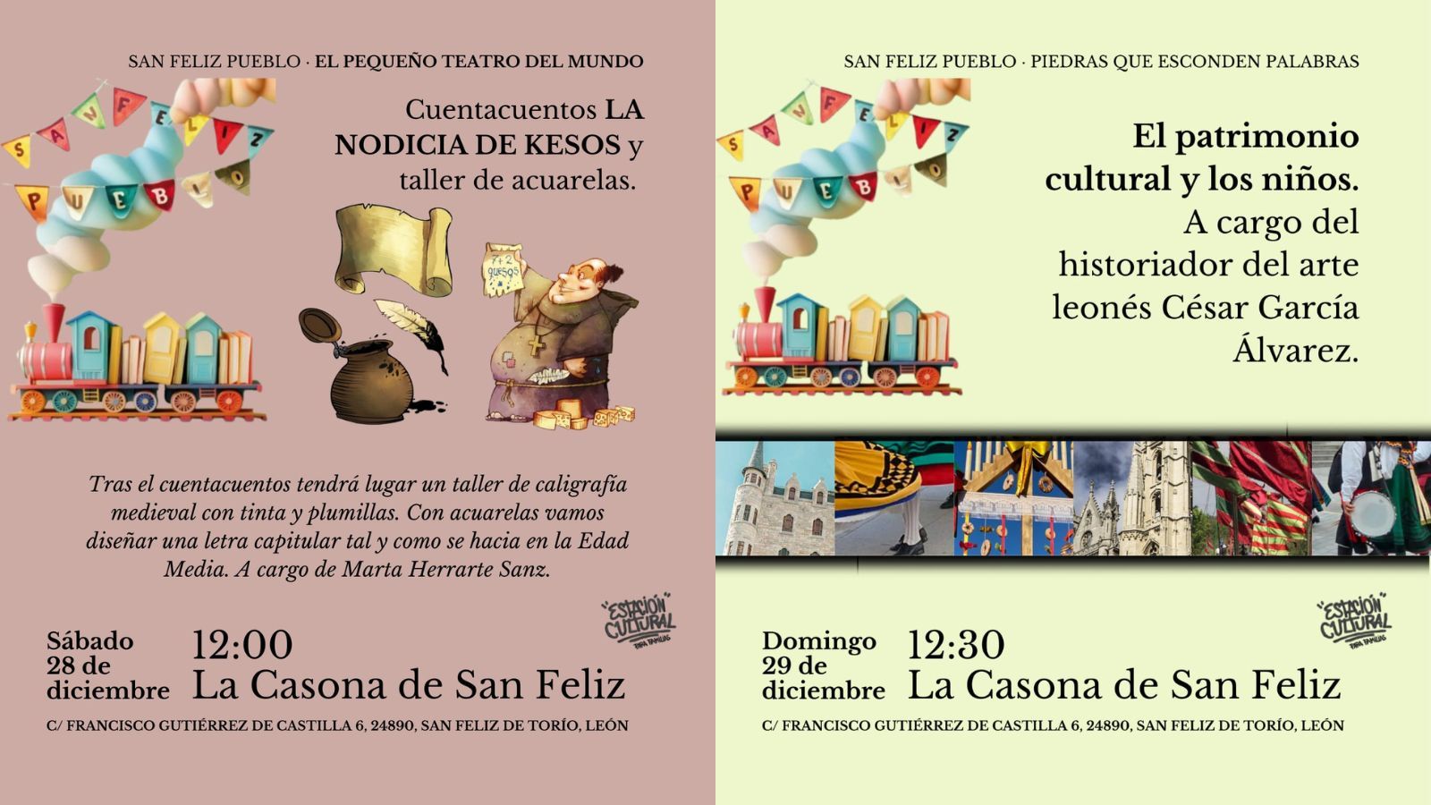 Los carteles de las dos primeras actividades de este fin de semana en La Casona de San Feliz.