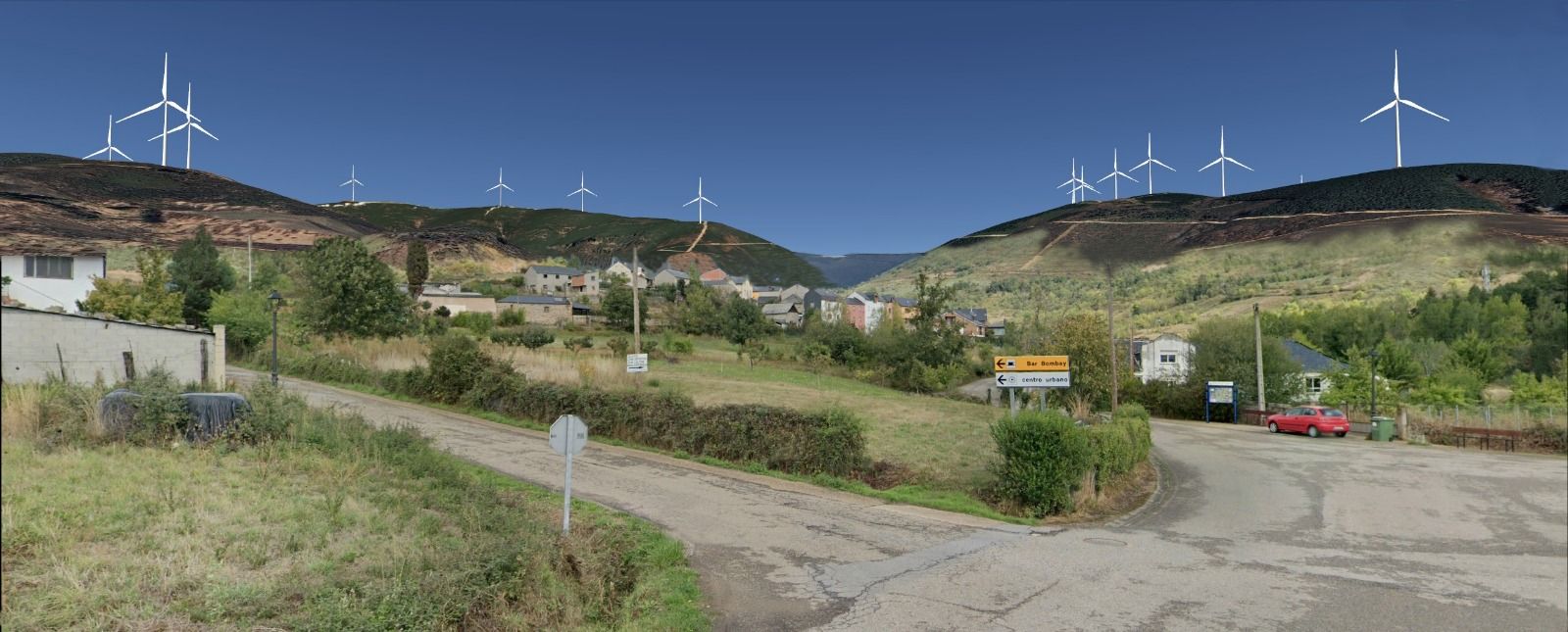  Foto virtual del Parque eólico visto desde la entrada al Pueblo de Quintana de Fuseros, realizada por  José David Travieso.  