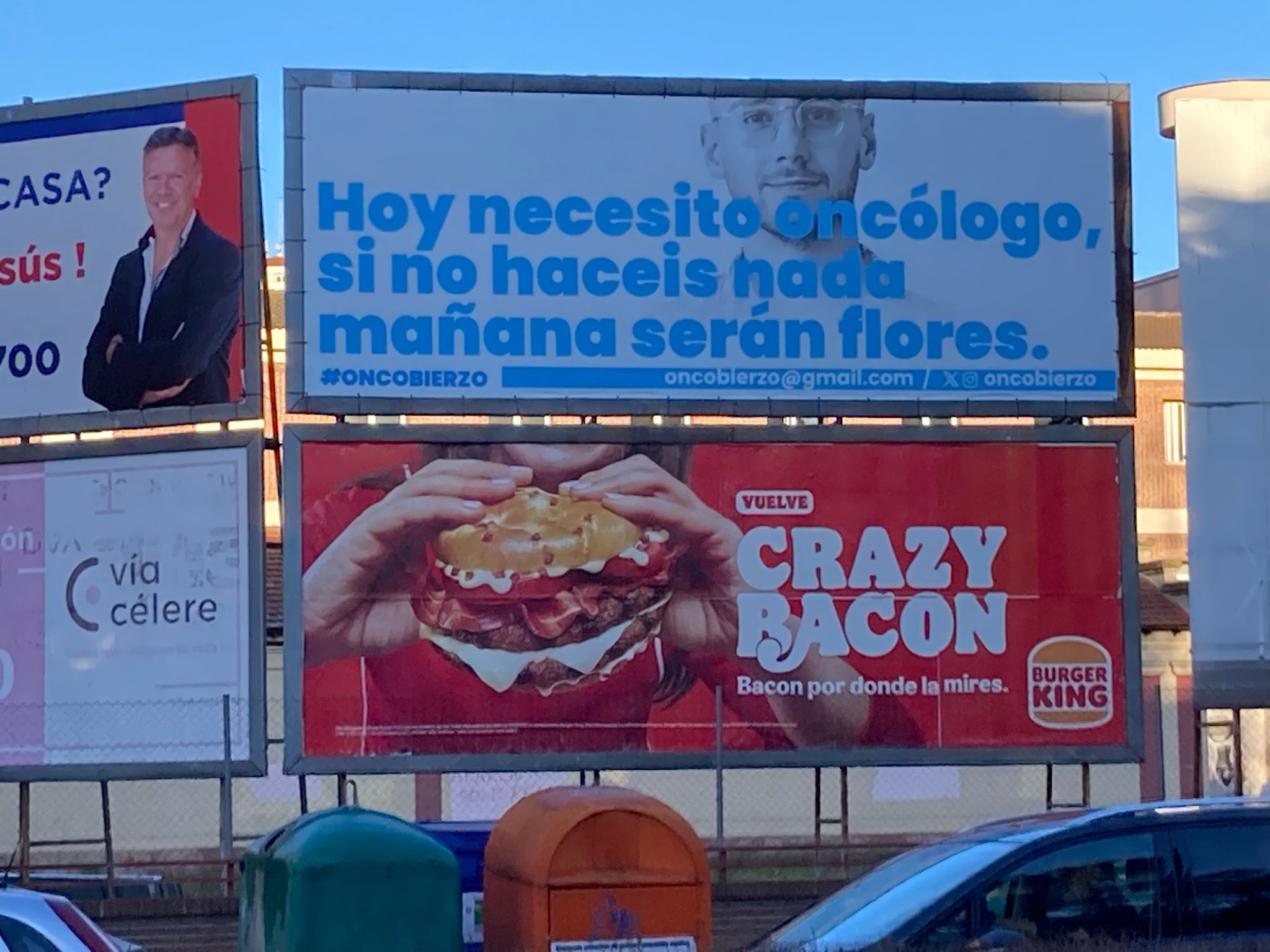 Pancarta de Oncobierzo colocada cerca de la Consejería de Sanidad en Valladolid.