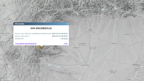 Mapa con los terremotos registrados el sábado en La Cabrera, el más fuerte de Encinedo. | IGN