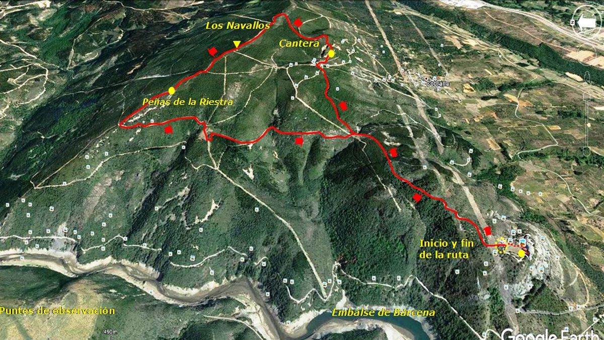 Ubicación de la ruta de senderismo ‘Un paseo por el monte Turcia’, en Google Earth.