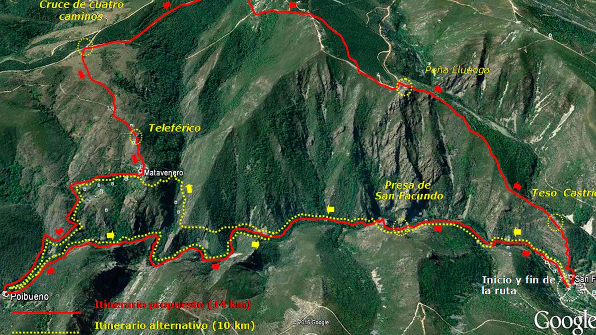 Ubicación de la ruta de senderismo ‘De San Facundo a Matavenero y Poibueno’, en Google Earth.